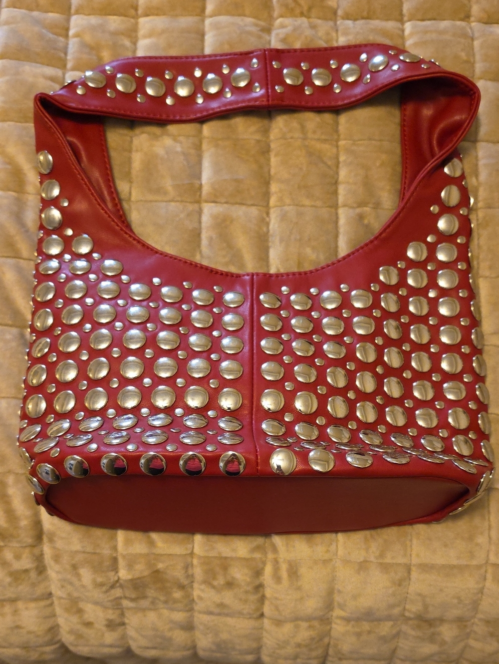 Studded Red Shoulder Bag - Women's Fashion Handbag